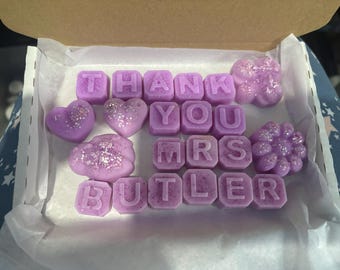 Personalised Teacher Thank You Soy Wax Melts Gift Hamper, Vegan Friendly