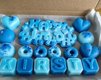 Personalised Birthday Soy Wax Melts Gift Set:Laundry Scents, Perfumed Scents, A choice of colours