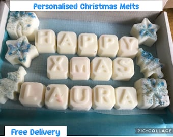Personalized Christmas Wax Melts, Vegan Soy Wax