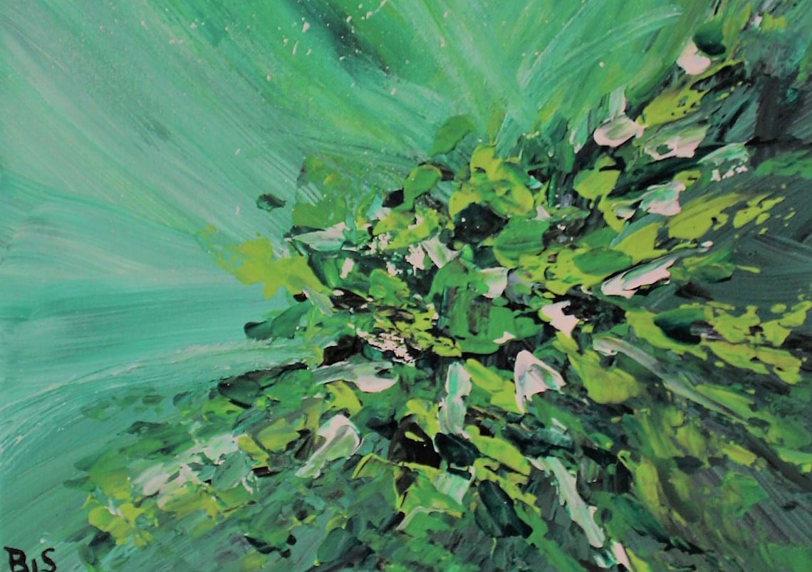Original Abstract Acrylic Painting Shades of Green Etsy