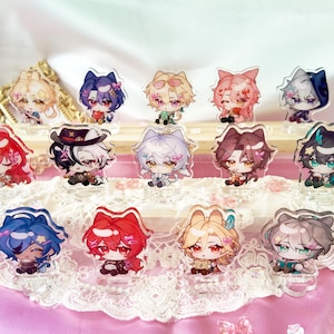hsr & genshin mini standees | boothill, jiaoqiu, moze, aventurine, dr ratio, danheng, sunday gallagher, argenti honkai star rail