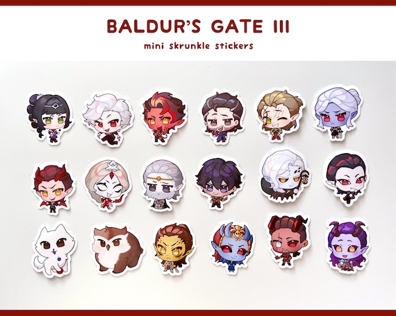 bg3 mini vinyl stickers | astarion, raphael, gortash, kar'niss, owlbear, cazador, gale, halsin