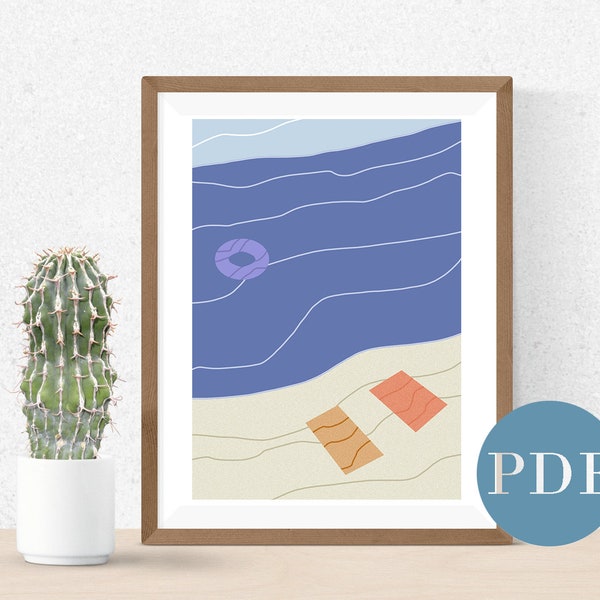 Retro-Poster, druckbare Wandkunst, am Strand, perfekt als Geschenk, in Küche, Schlafzimmer, Bad oder Wohnzimmer