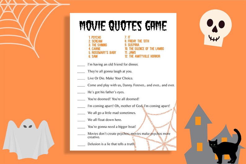 HALLOWEEN MOVIE QUOTES Printable Games Halloween Party Games Etsy