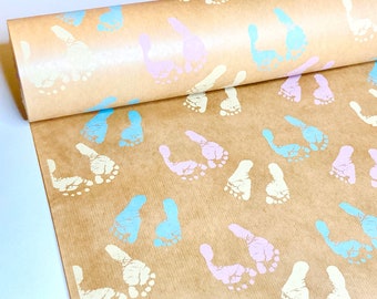 Baby Footprints-Kraft Wrapping Paper-Baby Gift Wrap-Newborn-Boy-Girl-Baby Reveal-Eco Friendly-100%Recycled-Luxury Birthday Wrapping Paper