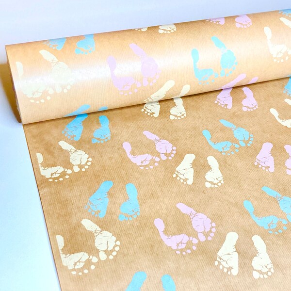 Empreintes de pas de bébé-papier cadeau kraft-papier cadeau pour bébé-nouveau-né-garçon-fille-bébé-révélation écologique-100 % recyclé-papier cadeau d'anniversaire de luxe