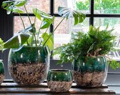 Green blue ceramic glazed indoor plant pot, textured house plant pot, bedroom plant pot, living room, bathroom plant pot, hanging plant pot
