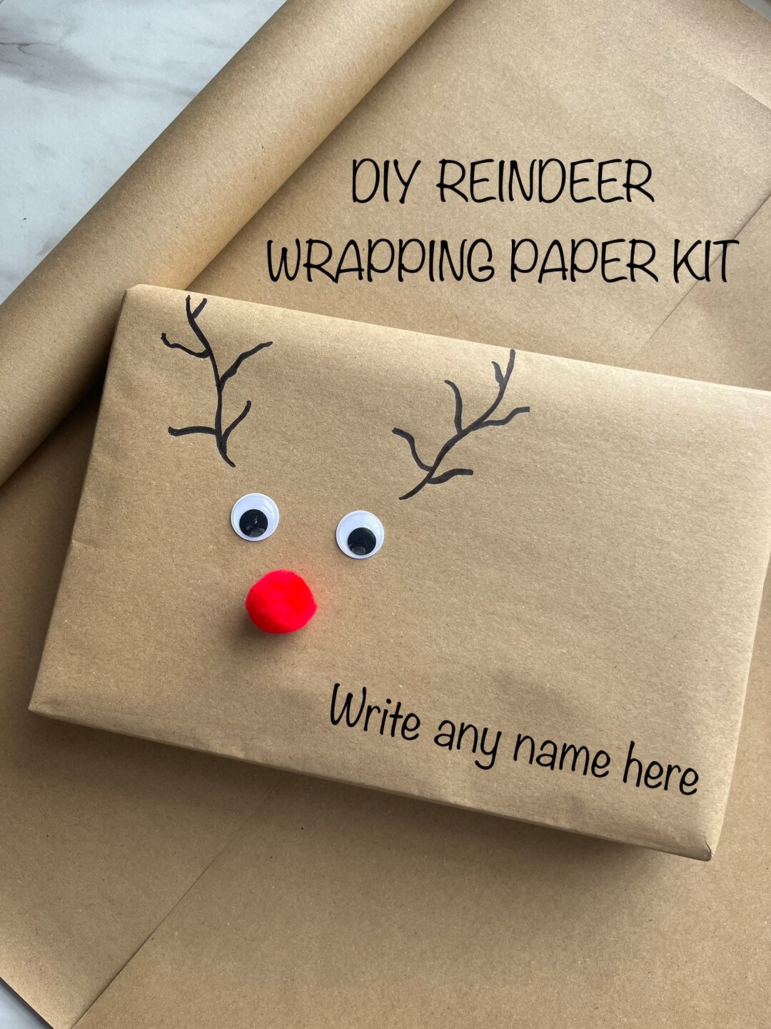 Christmas DIY Reindeer Kraft Wrapping Paper Kit With Eyes and - Etsy UK