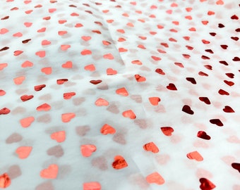 5 x Sheets Shiny Red Foil Heart Printed Tissue Paper Wedding, Birthday Special Occasions Gift Wrapping Paper, Luxury Eco Friendly Gift Wrap.