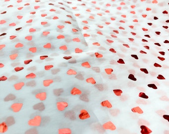 Tissue Paper Red Foil Heart Printed Sheets, Wedding, Birthday Special Occasions Gift Wrapping Paper, Eco Friendly Gift Wrap.