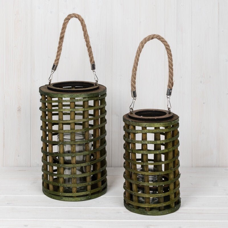 Wicker Lanterns Set With Rope Detail Decorative Indoor Etsy