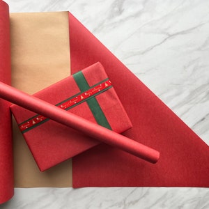 Carta da regalo Kraft rossa opaca, carta da regalo ecologica sostenibile, 100% riciclata e riciclabile, carta da regalo di compleanno sostenibile di lusso