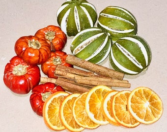 21 Stück natürlich duftende Trockenfrüchtemischung, mit grünen Orangen, Kürbissen, Orangenscheiben und Zimtstangen, Kranzherstellungsset.