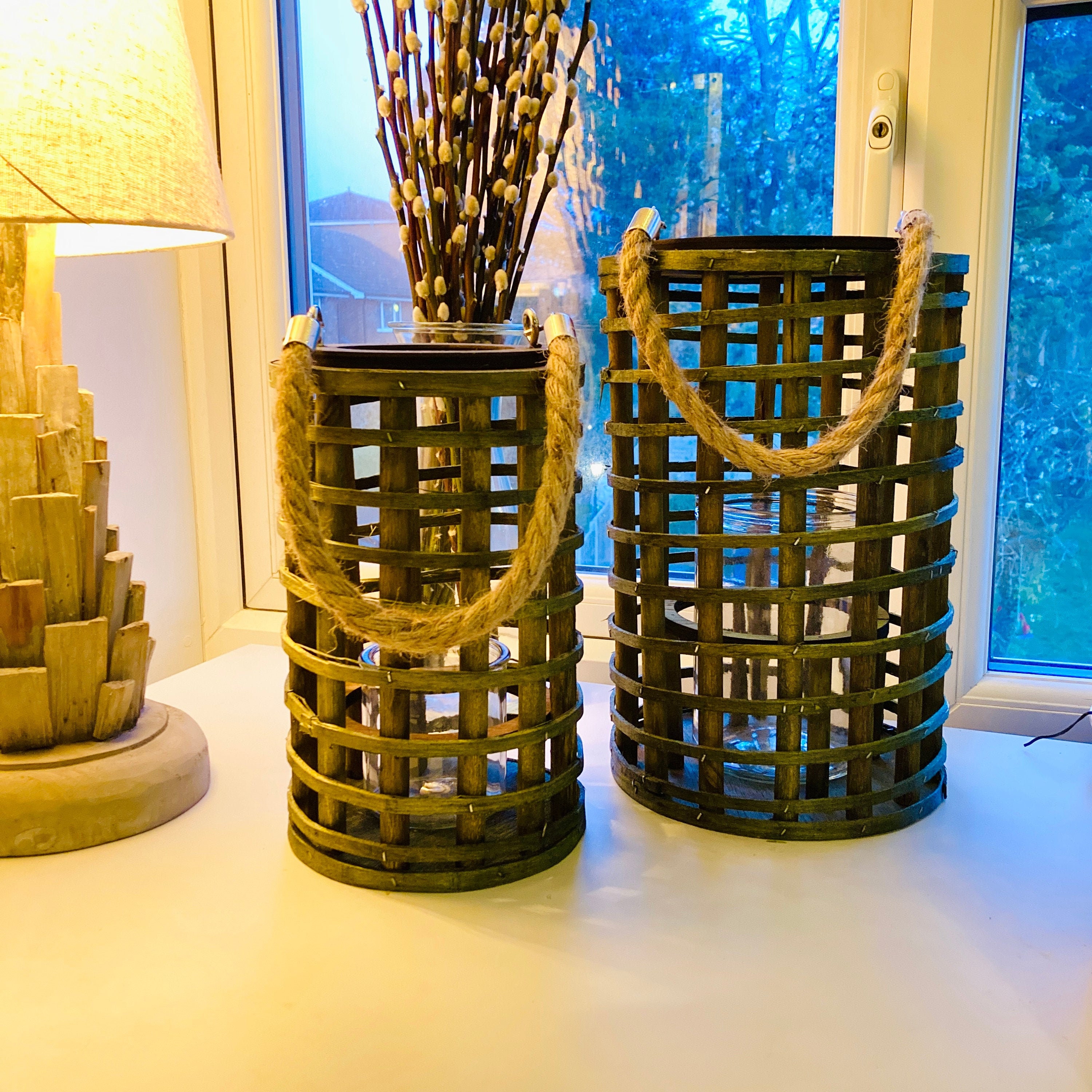 Wicker Lanterns Set With Rope Detail Decorative Indoor Etsy
