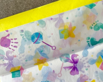 4 x Baby Print + 6 x Yellow Tissue Paper Sheets Strong 17GSM Eco Friendly Natural