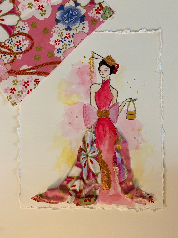 Asian Art Inspired Chinese Art Fashion Illustration Mixed Etsy