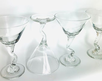 Set of 4 Libbey zig zag 'z' bent stem martini glasses | Vintage martini glasses | Vintage cocktail glasses | Vintage barware | Vintage decor