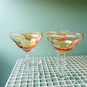 Vintage Bryce 325 Amber Optic Glass Bowl Clear Twist Goblets Set of 4 | Coupe Glasses | Vintage Glassware |