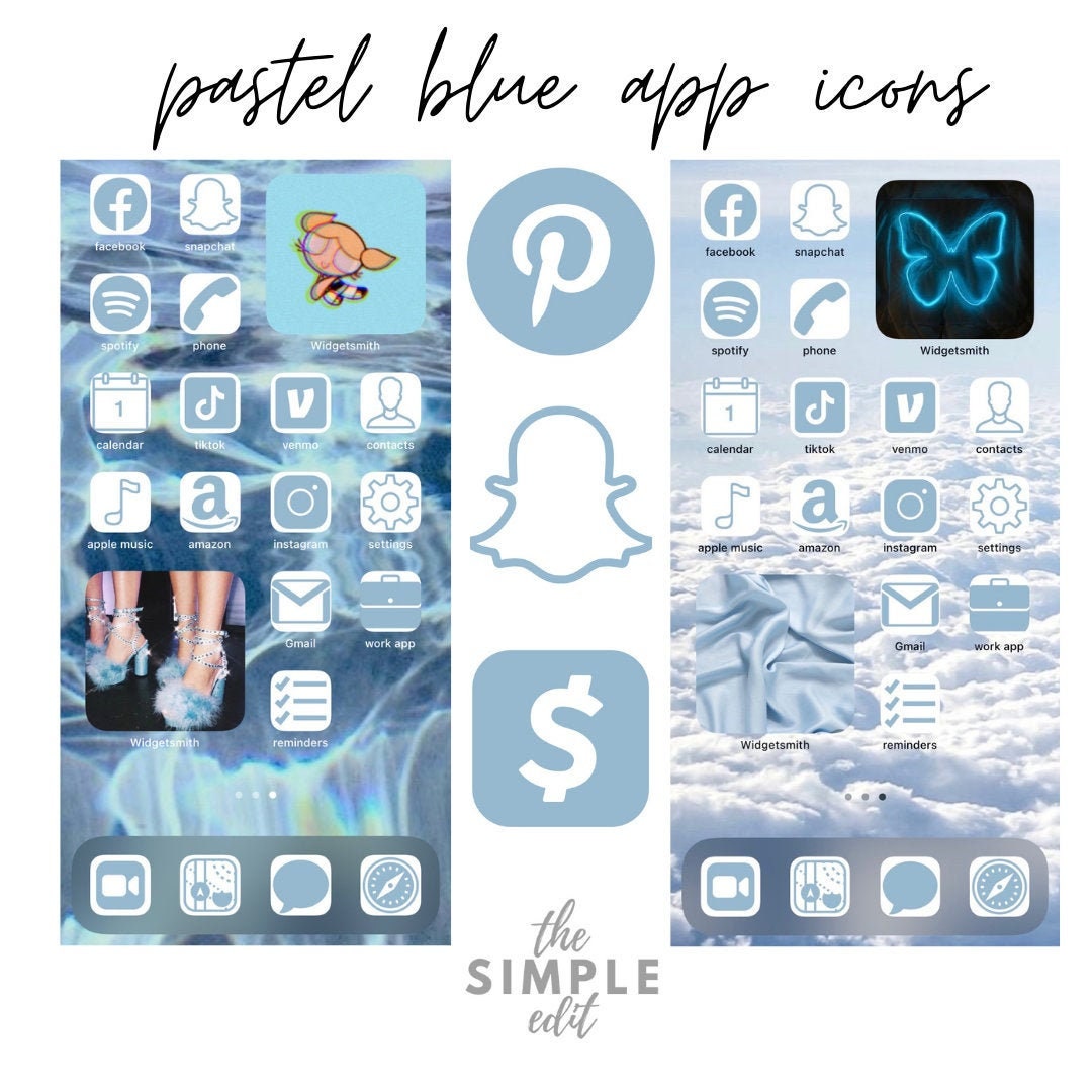 95 Pastel Blue Ios 14 App Icons Covers Set Of 95 Social Etsy