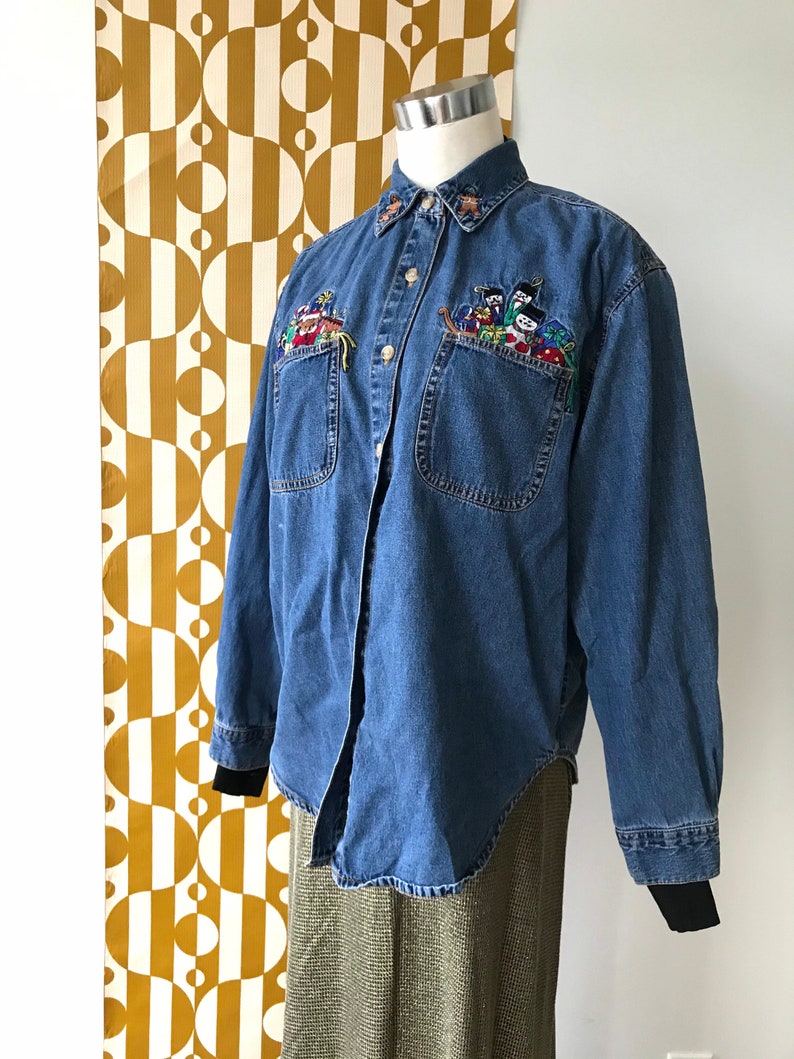 Christmas Denim Shirt Etsy