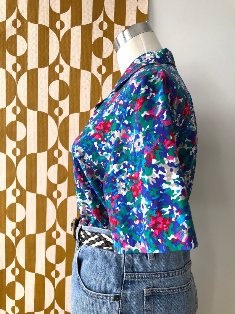 Vintage Bright Camo Print Blouse