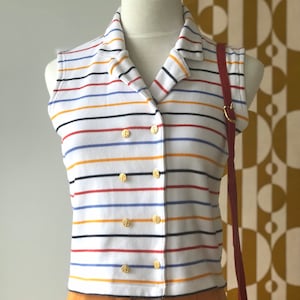 Vintage Lizsport Petite Striped Jersey Crop Top Vest