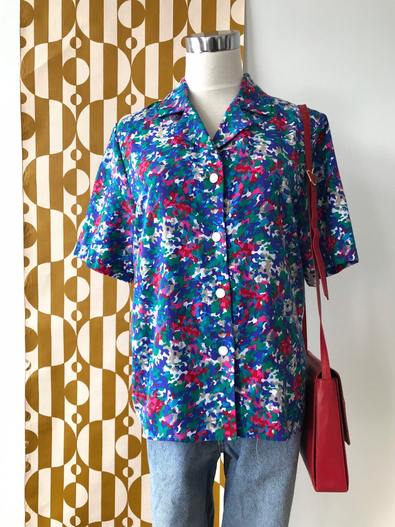 Vintage Bright Camo Print Blouse