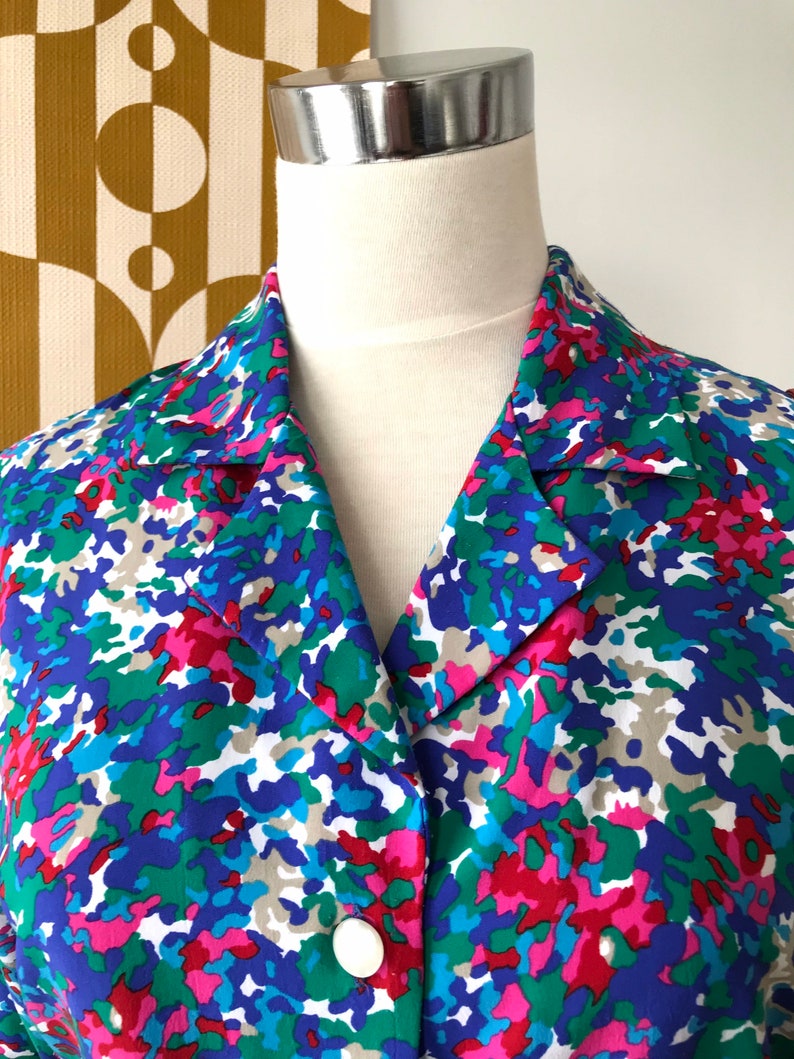 Vintage Bright Camo Print Blouse