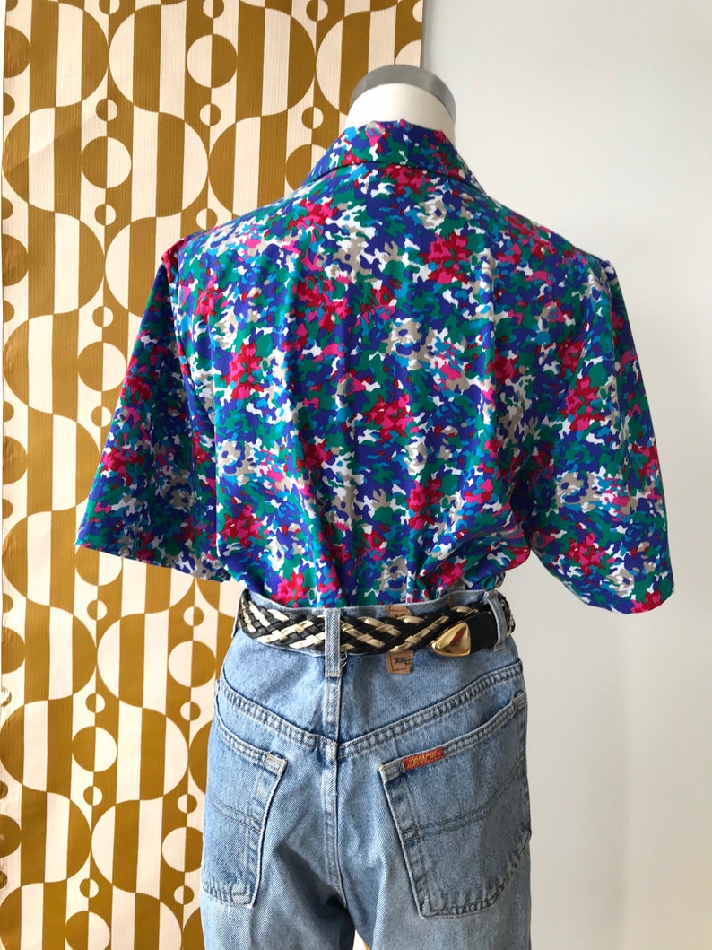 Vintage Bright Camo Print Blouse