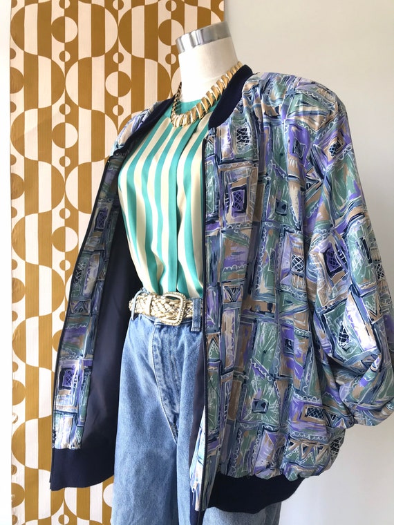 Vintage Patterned Silky Bomber - image 1