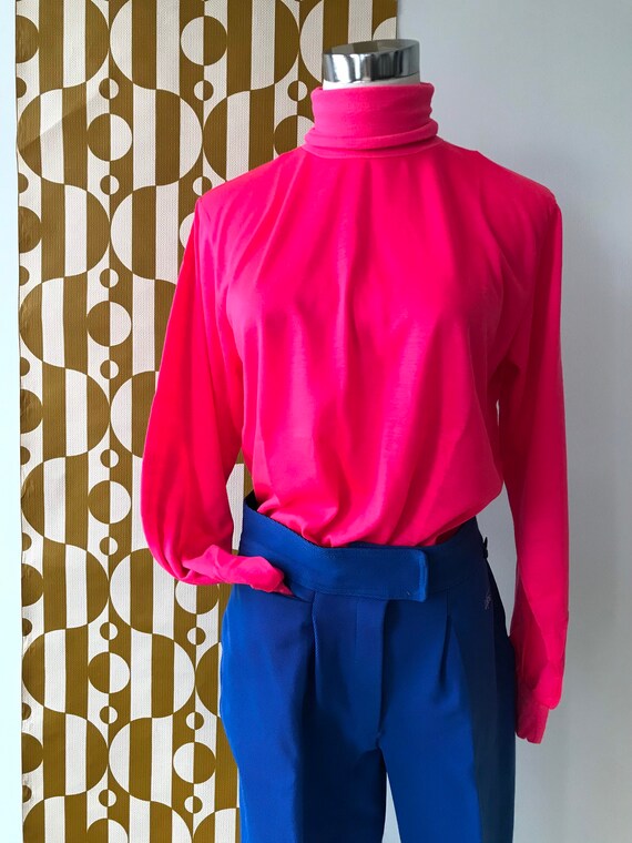 Vintage Neon Pink Thermal Turtleneck