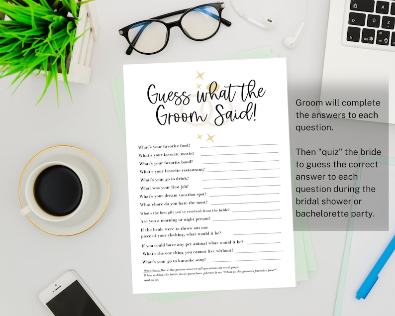 Guess What the Groom Said Printable Bridal Shower Game Etsy