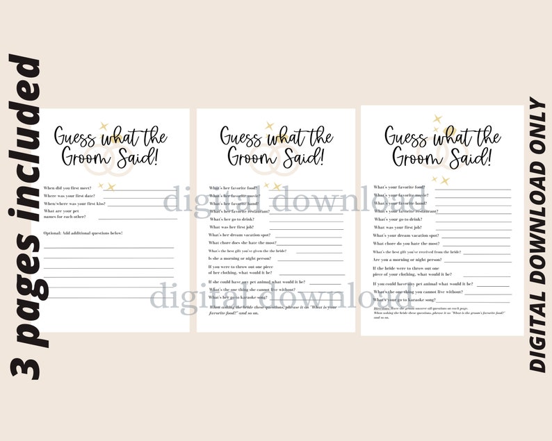 Guess What the Groom Said Printable Bridal Shower Game Etsy