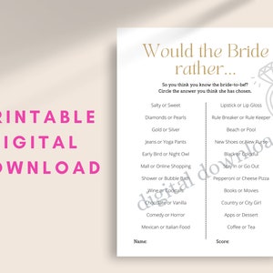 Would She Rather Bridal Shower Game Printable