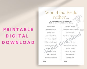 Would She Rather Bridal Shower Game Printable