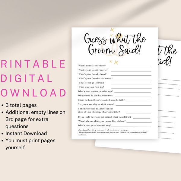 Guess what the Groom Said Printable | Bridal Shower Game