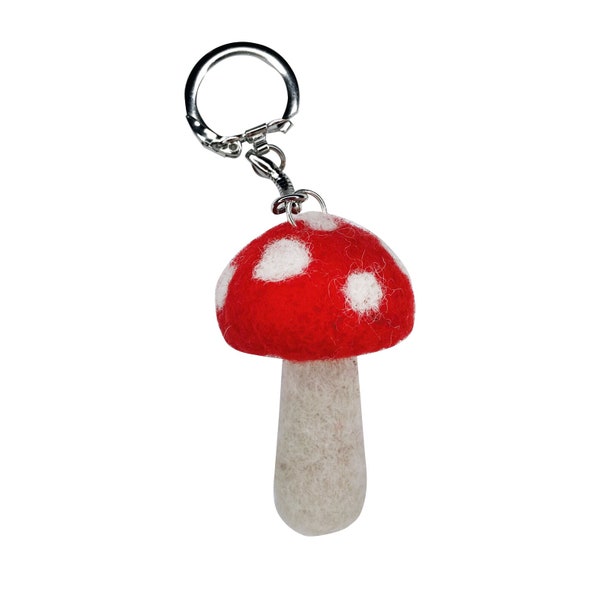 Locally Sourced Vermont Wool Needle Felted Plushie Mushroom Keychain