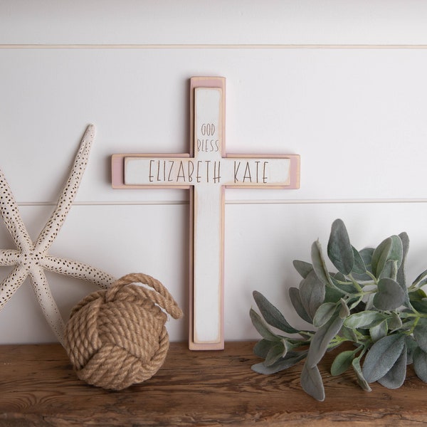 Custom Wood Wall Cross, Personalized, Baptism Cross, First Holy Communion Gift, Confirmation, Religious, New Parents, Boy, Girl, Baby Name