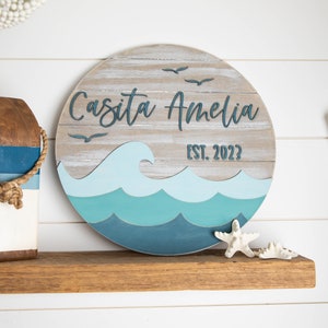 Beach House Decor, Family Name Sign Wall Art, Last name sign, Beach House Sign, Shiplap, Housewarming Gift, Coastal Decor, Wave art