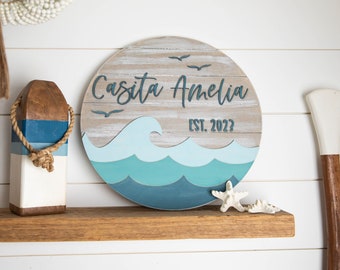 Beach House Decor, Family Name Sign Wall Art, Last name sign, Beach House Sign, Shiplap, Housewarming Gift, Coastal Decor, Wave art