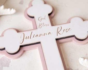 Personalized Wood Wall Cross, Engraved Nursery Decor, Baptism Gift