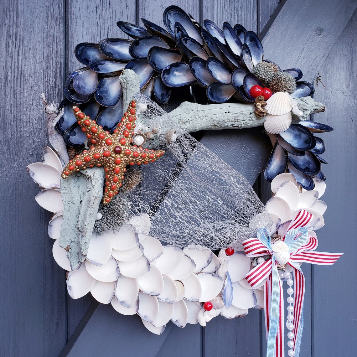 Sea Shell Wreath Wreaths for Front Door Mussel wreathmussel Etsy