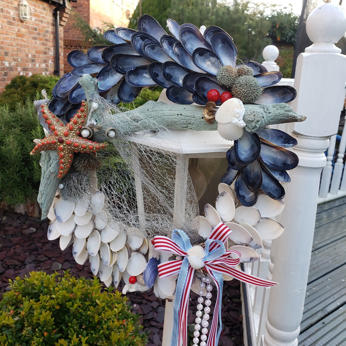 Sea Shell Wreath Wreaths for Front Door Mussel wreathmussel Etsy