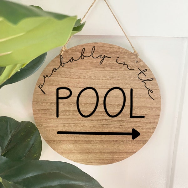 Probably in the Pool Round Door Sign