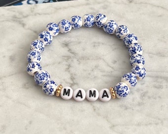 Bracciale Chinoiserie blu e bianco, braccialetto del Grande Millennio, braccialetto della madre, regalo della mamma, braccialetto personalizzato