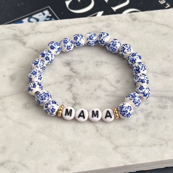 Blue and White Chinoiserie Bracelet, Grand Millennial Bracelet, Mother’s Bracelet, Mama Gift, Personalized Bracelet