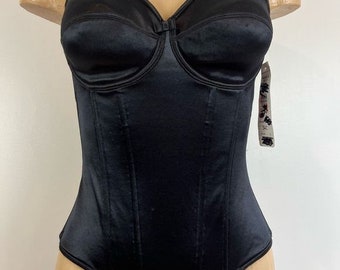 Vintage Grenier Korsett Bustier Schwarz Gothic Goth Deadstock Brand New 34 C 34C Satin Tief zurück