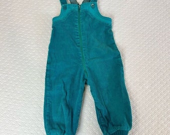 Vintage Pierre Cardin 3 to 6 Month Corduroy Overalls Blue Teal Zip Up One Piece