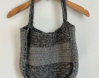 Handmade Vintage Crochet Knit Granny Shoulder Hand Bag Purse Grey Grannycore