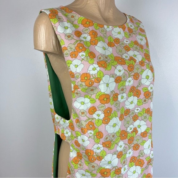 Vintage Aprons, Retro Aprons, Old Fashioned Aprons & Patterns Vintage Floral Open Apron Style Top 60S 70S One Of A Kind Hand Made $37.06 AT vintagedancer.com